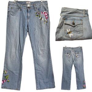 So Women's Junior Light Wash Hand Painted Floral Bee Y2K Bootcut Jeans Size 13